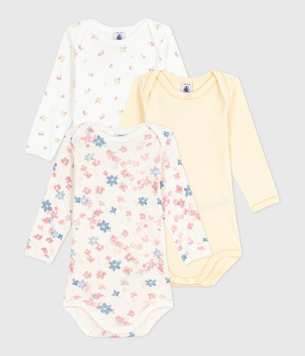 Set lang&auml;rmeliger Baby-Bodys aus Baumwolle mit Blumenmotiv vielfarbig