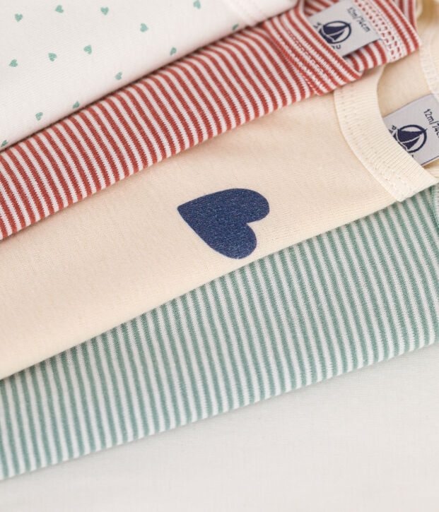 5er-Set lang&auml;rmelige Baby-Bodys mit Herz-Motiv aus Baumwolle vielfarbig