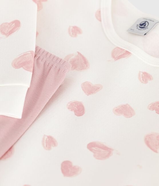 Kinder-Nachthemd und Leggings aus Molton mit Herzmotiv rosa JOLI/weiss MULTICO