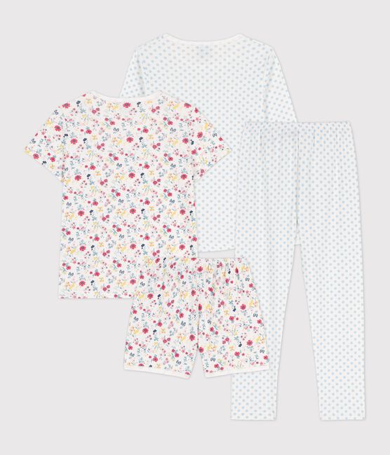 2er-Set Kinderpyjamas aus Baumwolle mit blauen Pünktchen/Blumen für Mädchen variante 1