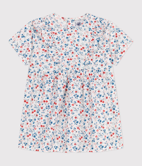 Kurzärmeliges Baby-Kleid aus Baumwolle mit Blumenmuster weiss MARSHMALLOW/weiss MULTICO