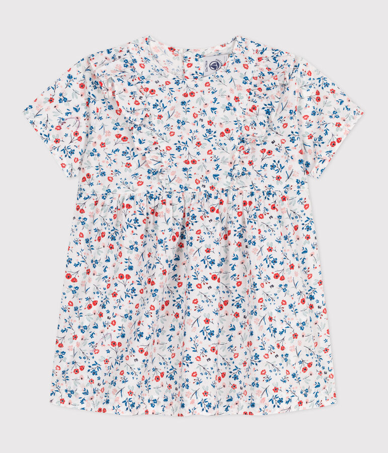 Kurz&auml;rmeliges Baby-Kleid aus Baumwolle mit Blumenmuster weiss/vielfarbig