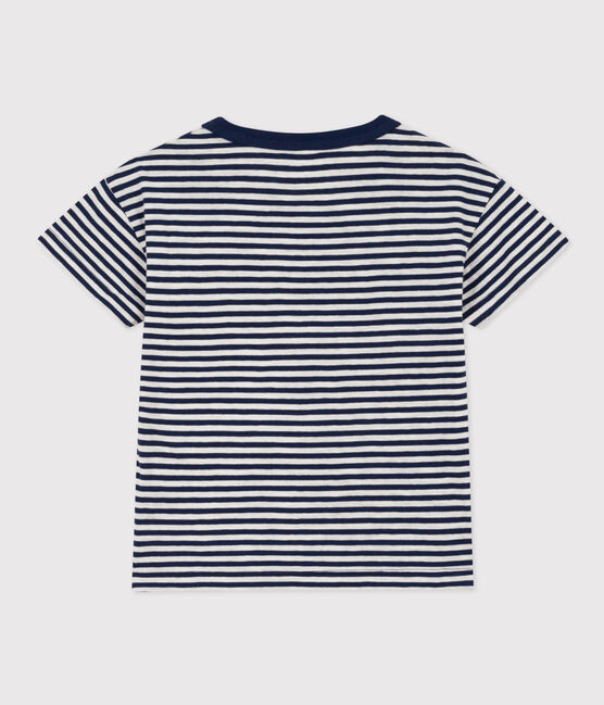 Gestreiftes Kinder-T-Shirt aus Baumwolle für Jungen blau MEDIEVAL/weiss MARSHMALLOW