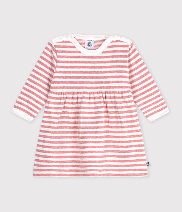Lang&auml;rmeliges Babykleid aus Baumwolle mit Streifen rosa/naturfarben