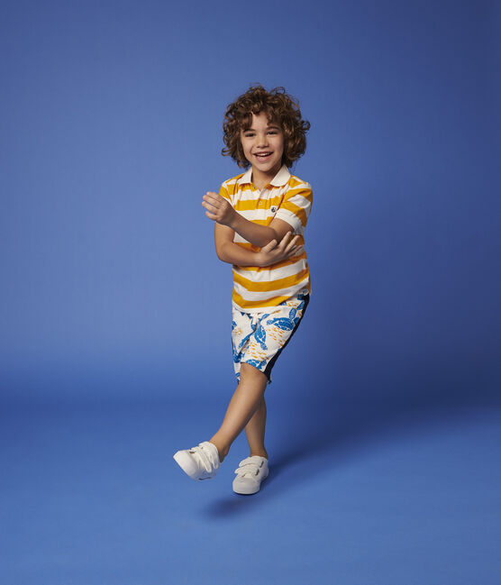 Kurzärmeliges Kinder-Poloshirt aus Jersey für Jungen gelb TEHONI/weiss MARSHMALLOW