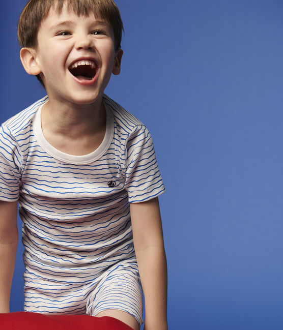 Snugfit-Kurzpyjama aus Baumwolle mit Wellenmotiv f&uuml;r Jungen weiss MARSHMALLOW/blau COOL