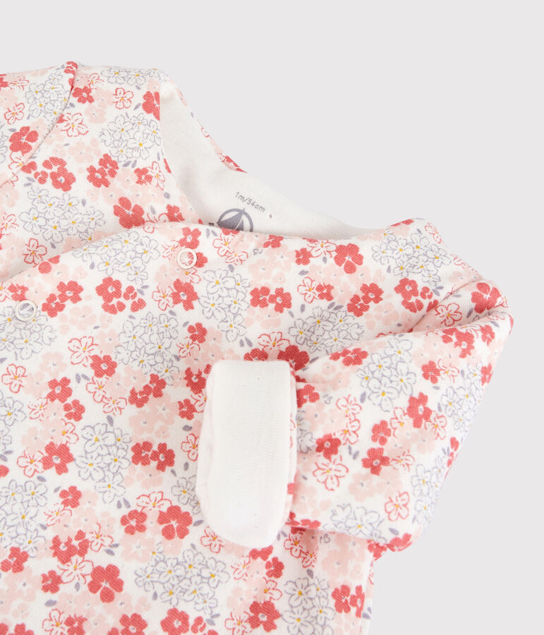 Langer Baby-Overall aus gestepptem Doppeljersey aus Bio-Baumwolle mit floralem Muster weiss/vielfarbig