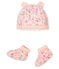 Set mit Mützchen für Neugeborene und Babyschuhen aus Doppeljersey rosa FLEUR/weiss MULTICO