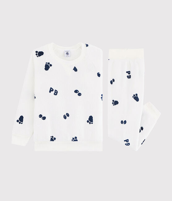 Kinderpyjama aus Fleece für Jungen weiss MARSHMALLOW/blau MEDIEVAL CN