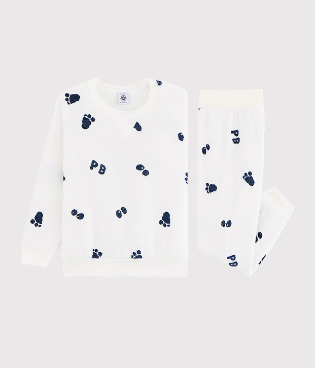 Kinderpyjama aus Fleece f&uuml;r Jungen weiss/blau