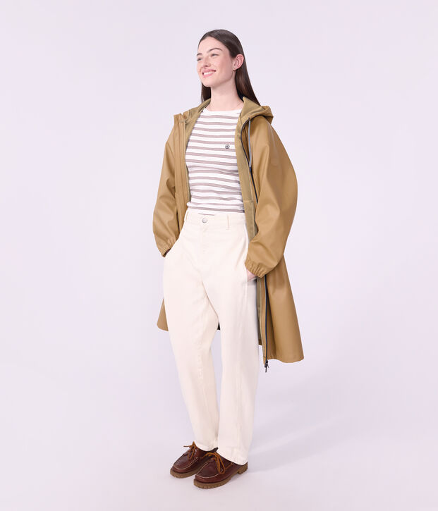 Lange Damen-Regenjacke zweifarbig LATTE