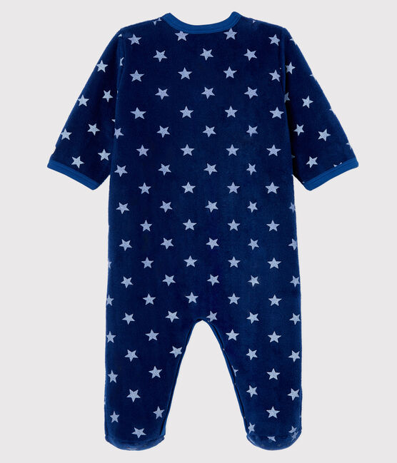 Strampler zum Überziehen aus Fleece mit Sternenmuster blau MEDIEVAL/weiss MARSHMALLOW