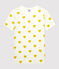 Baumwoll-T-Shirt mit Rundhalsausschnitt und Herz-Applikation Damen weiss MARSHMALLOW/gelb OCRE
