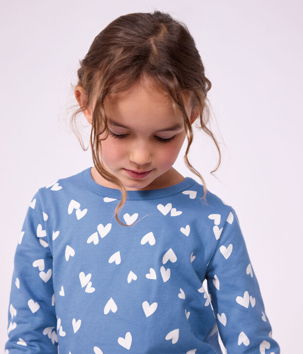 Kinder-Pyjama aus Molton mit Herzmotiv blau/weiss