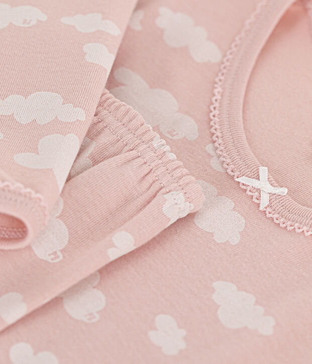 Kinderpyjama aus Baumwolle mit Wolken-Printmotiv rosa/weiss