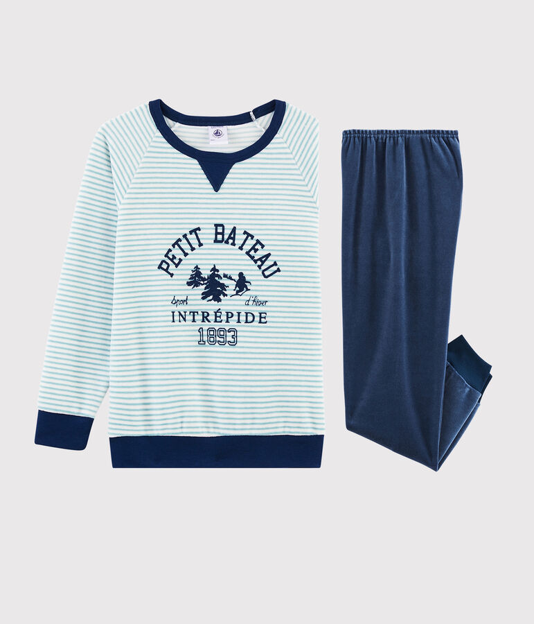 Kinderpyjama aus Nicki mit Yetimotiv f&uuml;r Jungen blau MEDIEVAL/weiss MULTICO