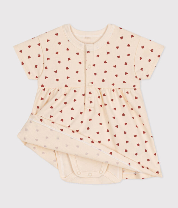 Babykleid aus leichtem Molton mit Body naturfarben/braun