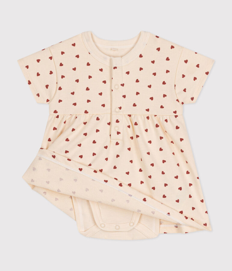 Babykleid aus leichtem Molton mit Body naturfarben/braun