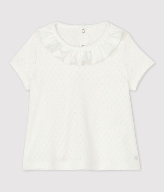 Kurzärmelige Baby-Bluse aus Baumwolle für Mädchen weiss MARSHMALLOW