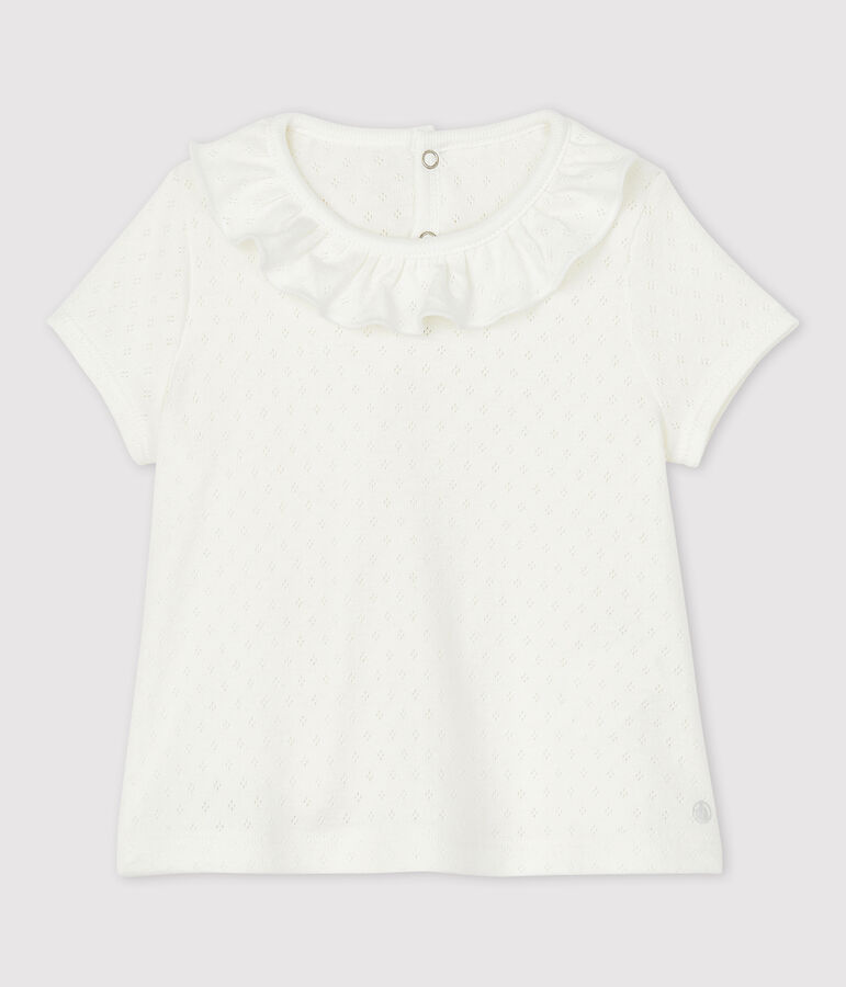 Kurz&auml;rmelige Baby-Bluse aus Baumwolle f&uuml;r M&auml;dchen weiss MARSHMALLOW