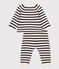 Baby-Set aus Woll- und Baumwoll-Strick mit Marinestreifen naturfarben/blau