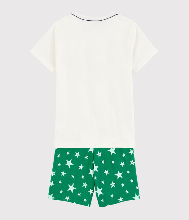 Kinder-Kurzpyjama aus Baumwolle mit Sternenmotiv f&uuml;r Jungen weiss/gr&uuml;n