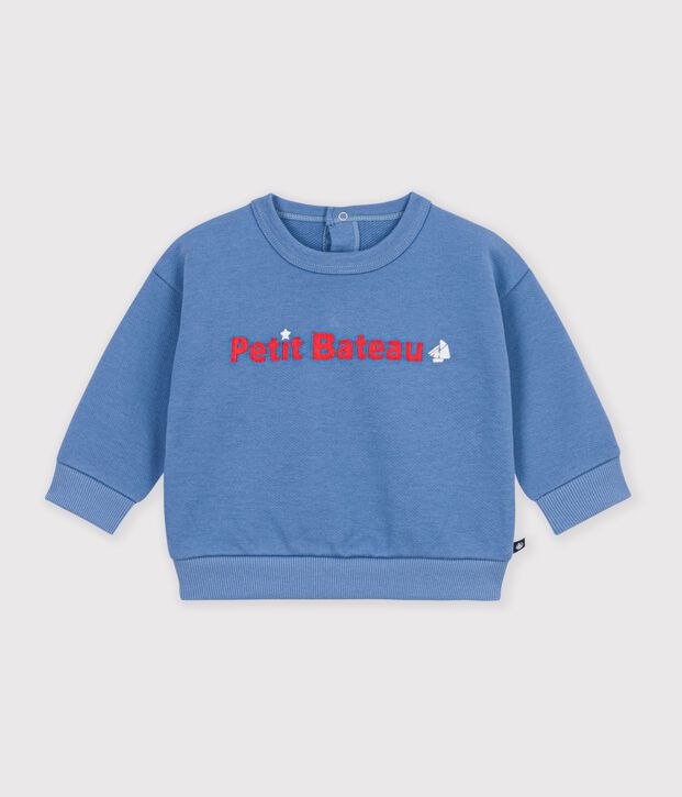 Baby-Sweatshirt aus einfarbiger Baumwolle mit Stickerei blau