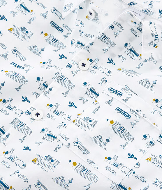 Leinen-Pyjama für kleine Jungen weiss MARSHMALLOW/blau SHADOW