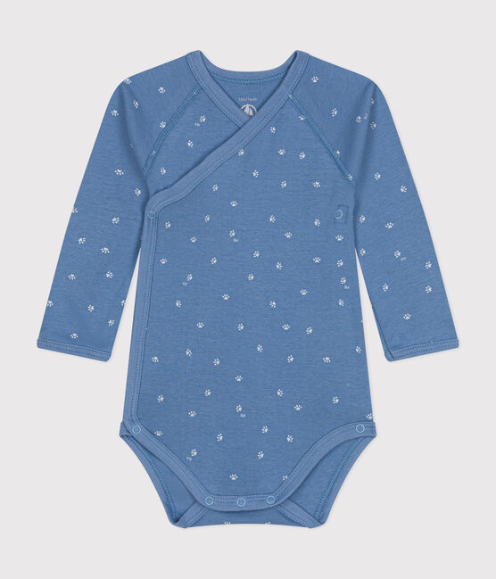 Langärmeliger Baby-Wickelbody aus Baumwolle blau BEACH/ MARSHMALLOW