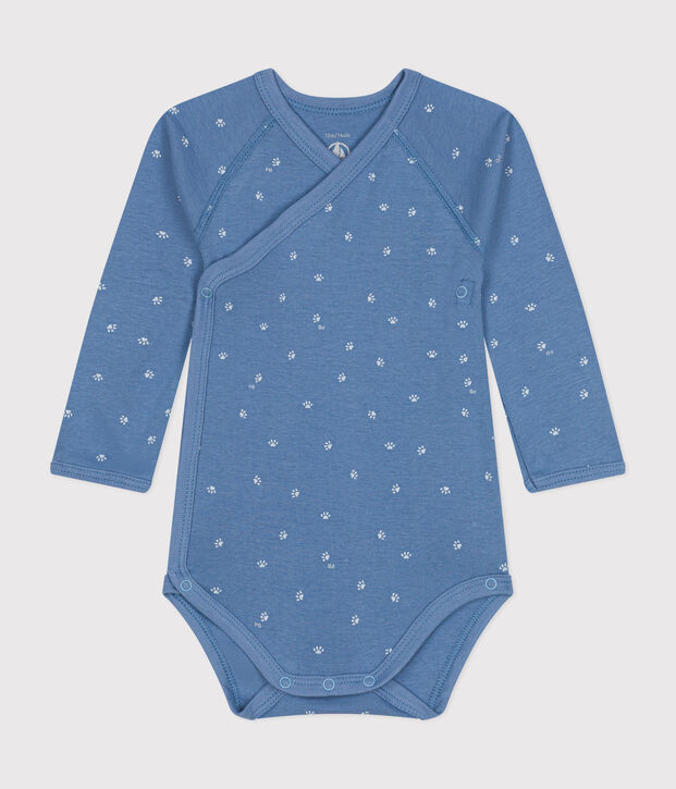 Lang&auml;rmeliger Baby-Wickelbody aus Baumwolle blau/weiss