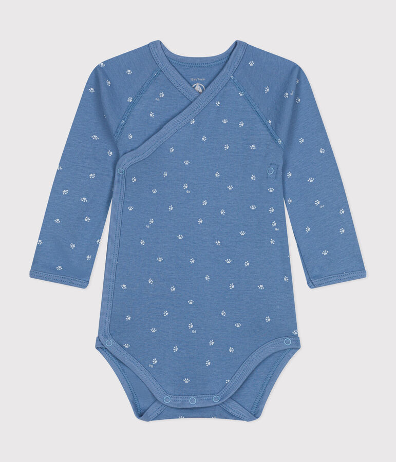 Lang&auml;rmeliger Baby-Wickelbody aus Baumwolle blau/weiss