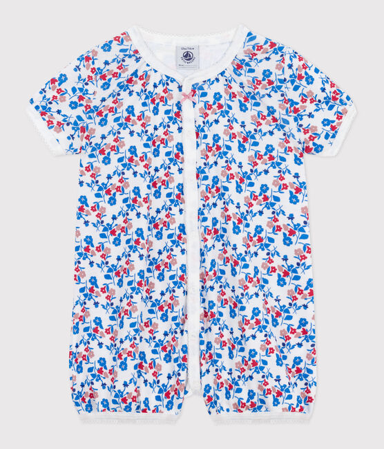 Baby-Kurzoverall aus Baumwolle mit Blumenmotiv weiss MARSHMALLOW/weiss MULTICO