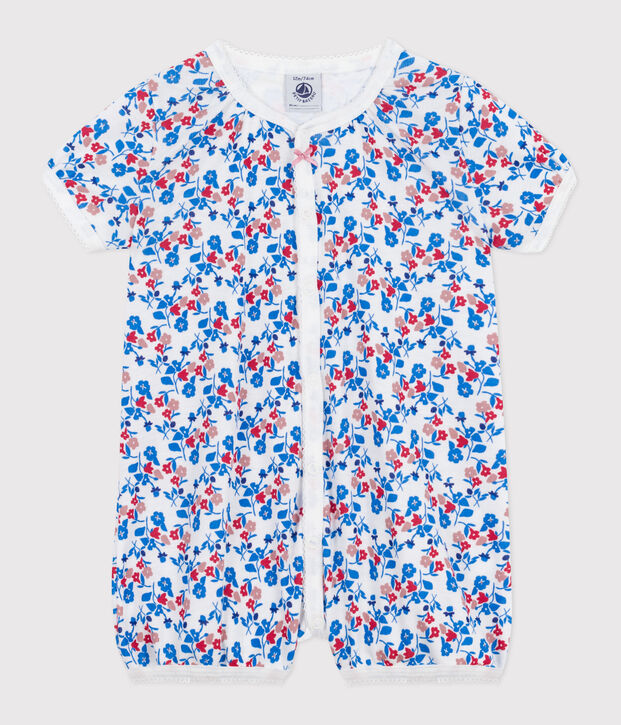 Baby-Kurzoverall aus Baumwolle mit Blumenmotiv weiss/vielfarbig