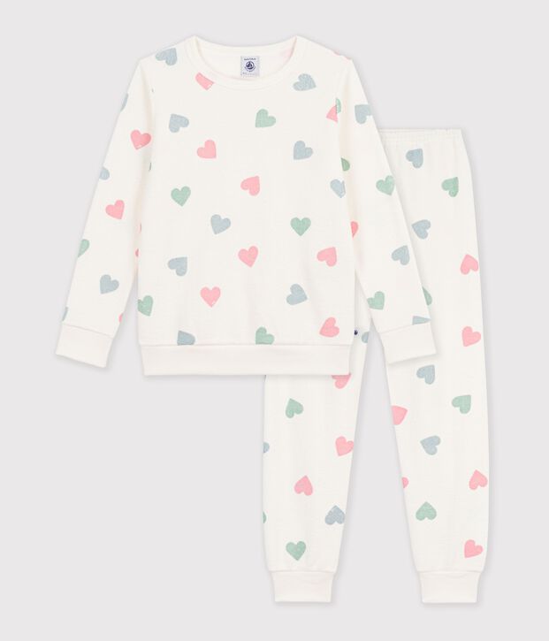 Kinder-Pyjama aus Baumwoll-Frottee mit Herzmotiv naturfarben/vielfarbig