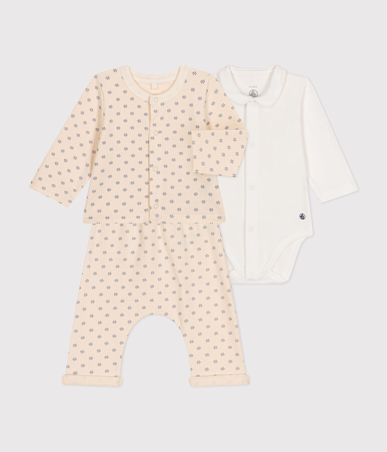 3er-Set aus leichtem Molton f&uuml;r Babys naturfarben/blau