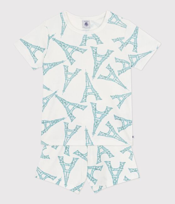 Kinder-Kurzpyjama aus Baumwolle mit Eiffelturm weiss MARSHMALLOW/weiss MULTICO