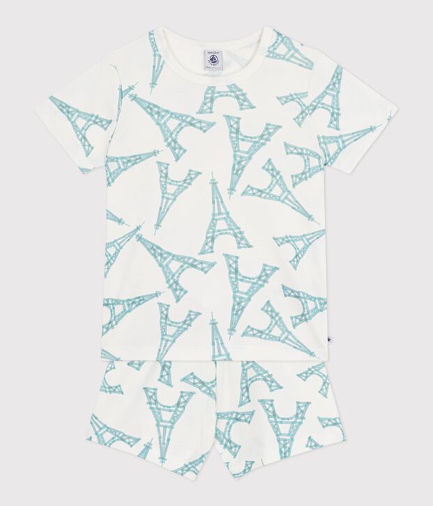 Kinder-Kurzpyjama aus Baumwolle mit Eiffelturm weiss/vielfarbig