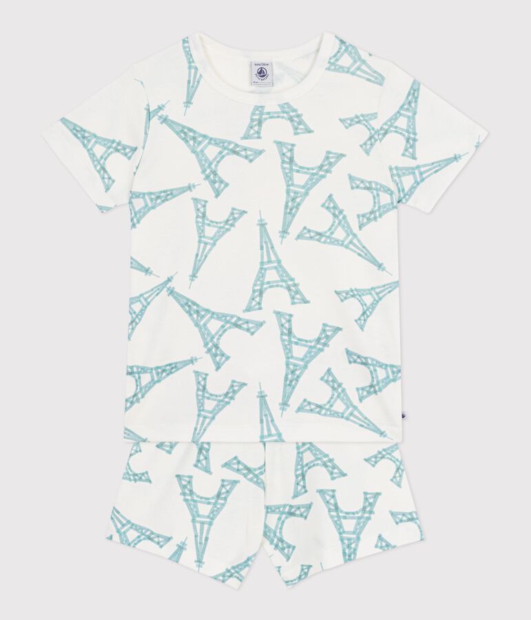 Kinder-Kurzpyjama aus Baumwolle mit Eiffelturm weiss/vielfarbig