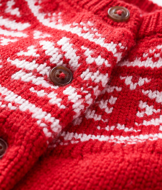 Baby-Cardigan aus 100% Wolle rot TERKUIT/weiss MARSHMALLOW