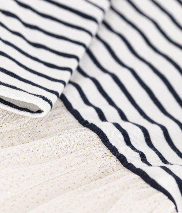 Gestreiftes Baby-Kleid aus Doppeljersey und T&uuml;ll weiss/vielfarbig