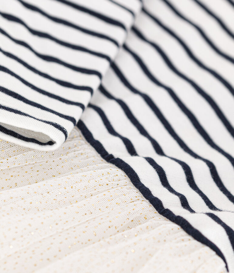 Gestreiftes Baby-Kleid aus Doppeljersey und T&uuml;ll weiss/vielfarbig