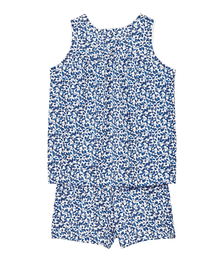 Kurzer bedruckter M&auml;dchen-Schlafanzug aus feinem Jersey weiss/vielfarbig