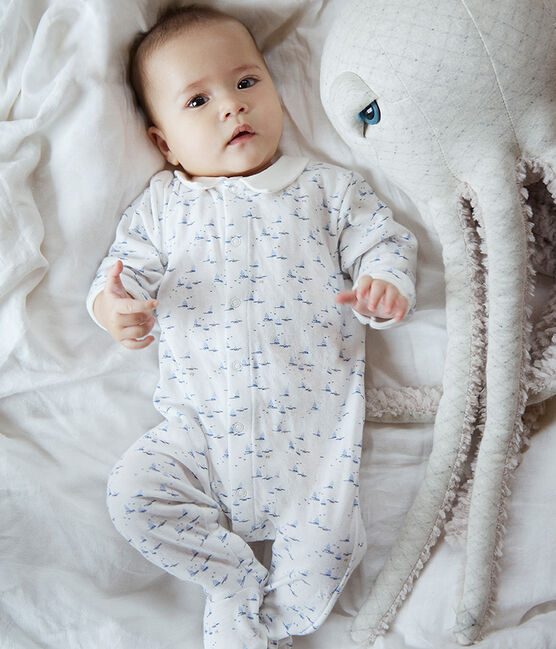 Baby-Strampler aus Doppeljersey für Jungen weiss MARSHMALLOW/weiss MULTICO