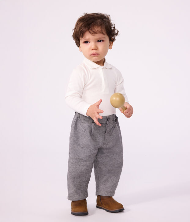 Baby-Body mit Polokragen aus einfarbiger Baumwolle weiss