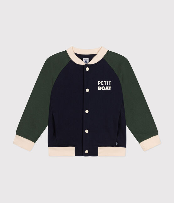 Kinder College-Jacke aus Molton für Jungen blau SMOKING/weiss MULTICO