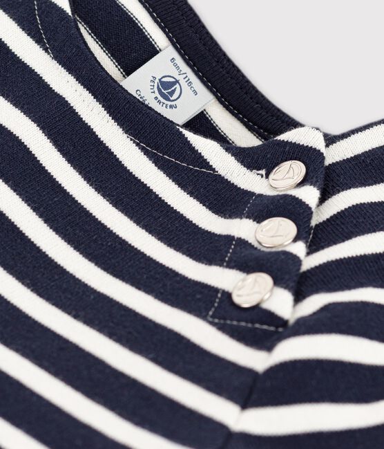 Kurzärmeliges Kleid aus Baumwolle für Mädchen blau SMOKING/weiss MARSHMALLOW