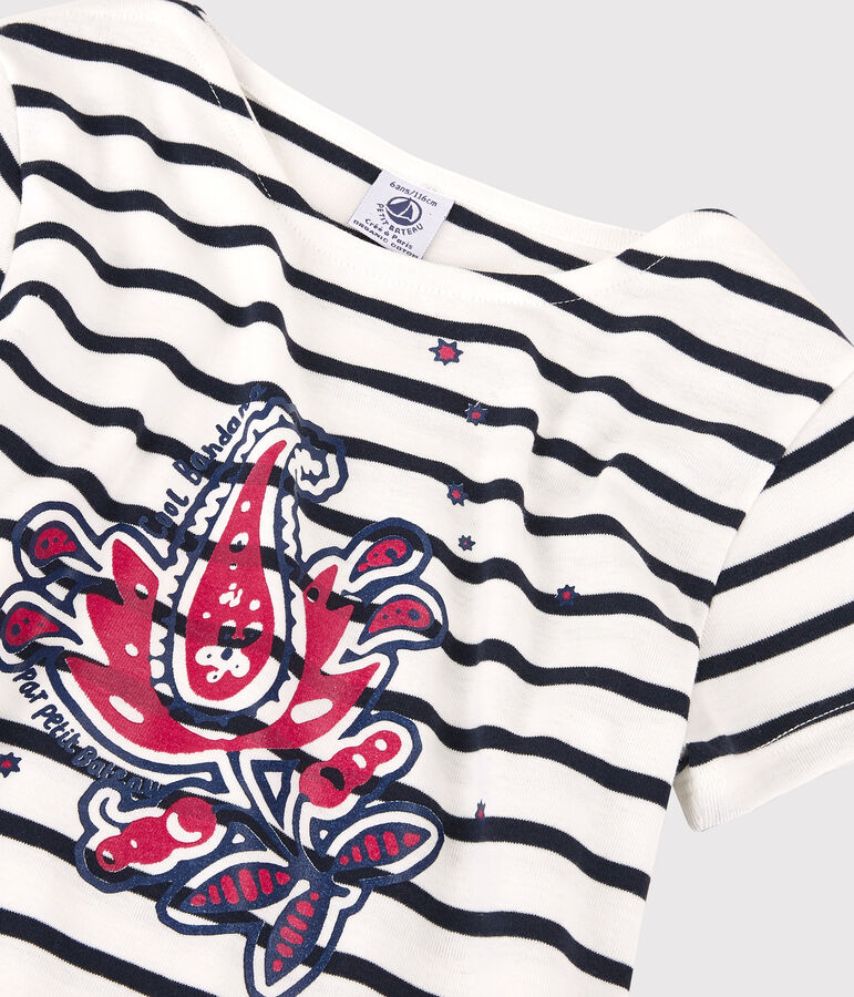 Kurz&auml;rmeliges T-Shirt aus Bio-Baumwolle f&uuml;r M&auml;dchen weiss/blau