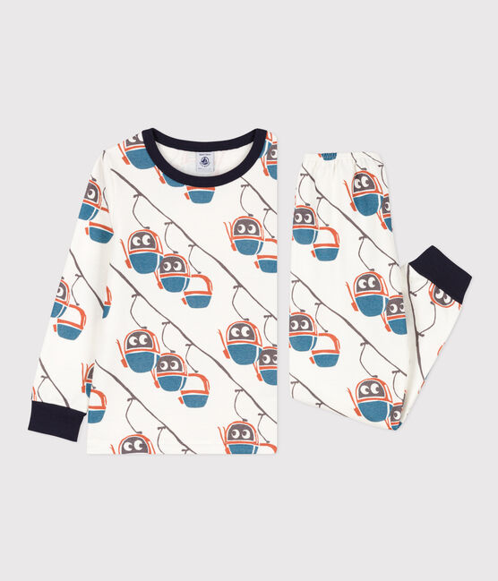 Kinderpyjama aus Molton mit Seilbahnmotiv weiss MARSHMALLOW/weiss MULTICO