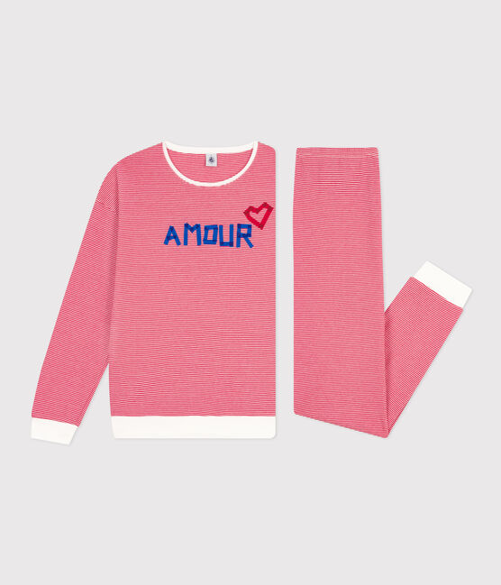 Pyjama aus Baumwolle mit Streifen für Damen rot CORRIDA/weiss MARSHMALLOW