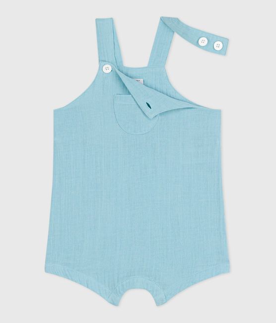 Kurzbeinige Baby-Latzhose aus einfarbigem Musselin-Stoff blau AQUATIC